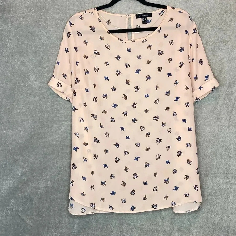 Atmosphere Pale Pink Butterfly-Print Short Sleeve Blouse